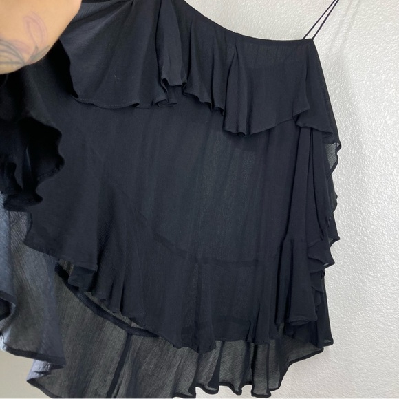 Free People Cascades Black Ruffle Tank Top XS Semi Sheer Flowy Top - Picture 7 of 14